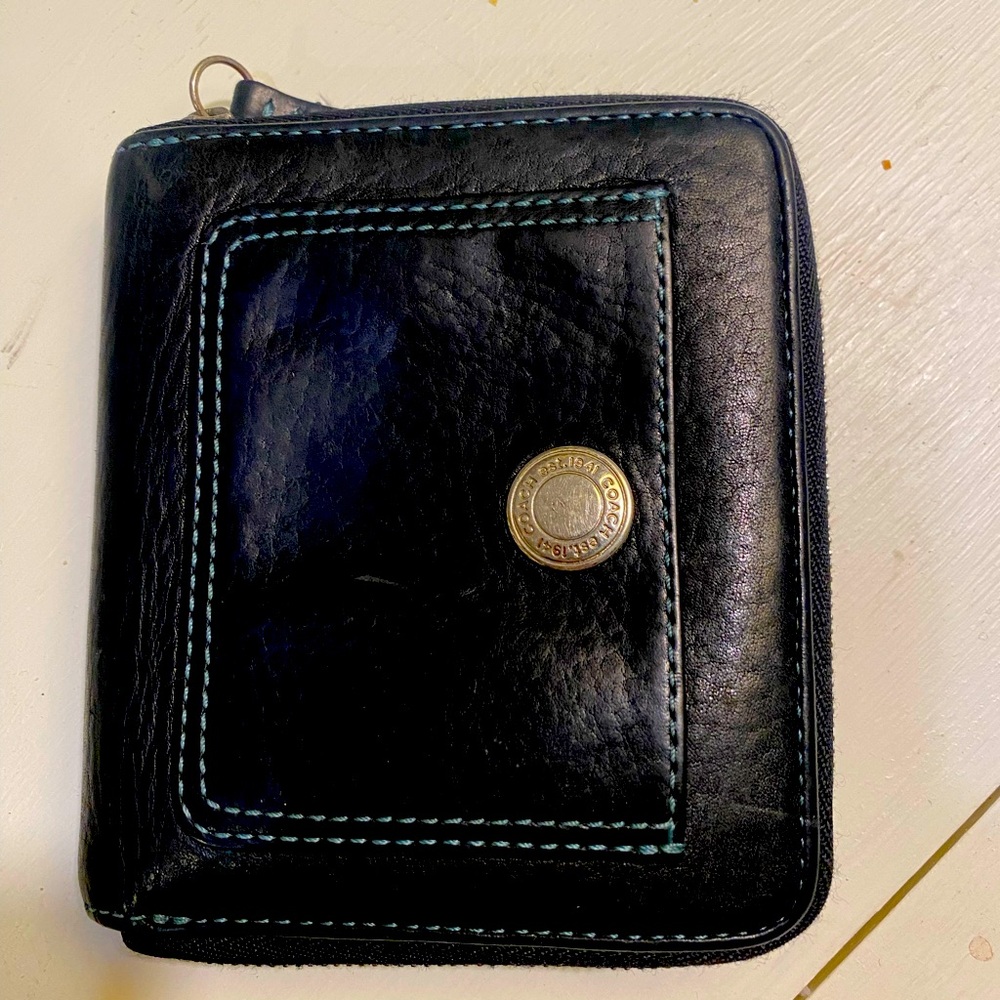 Coach Vintage Calfskin Zip Around Compact Wallet Blue
